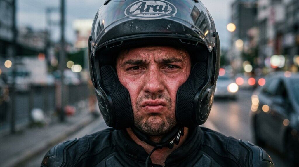 ヘルメットのチークパッドキツイほっぺた痛い