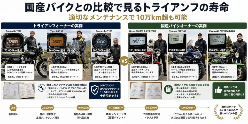 国産バイクとの比較で見るトライアンフの寿命