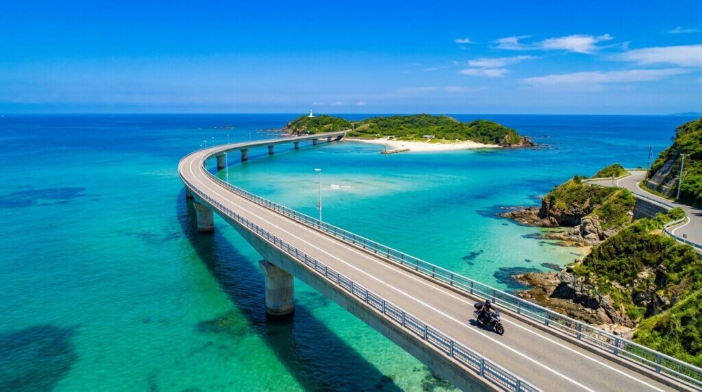 角島大橋で走るコバルトブルーの絶景ロード