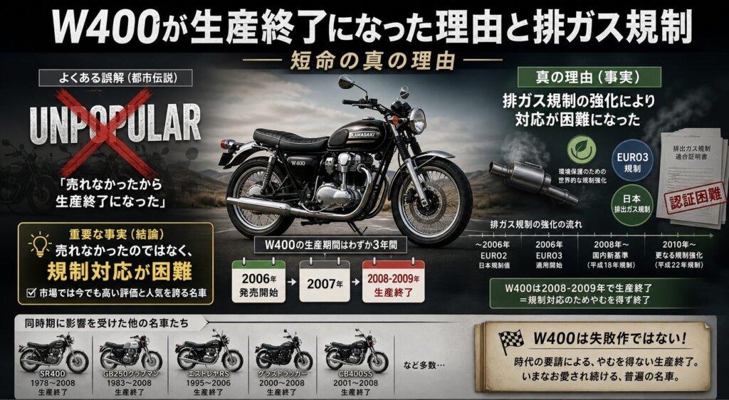 W400が生産終了になった理由と排ガス規制
