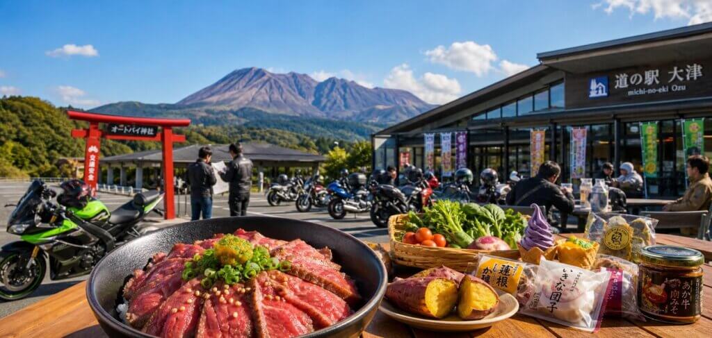道の駅とあか牛丼などのご当地グルメ
