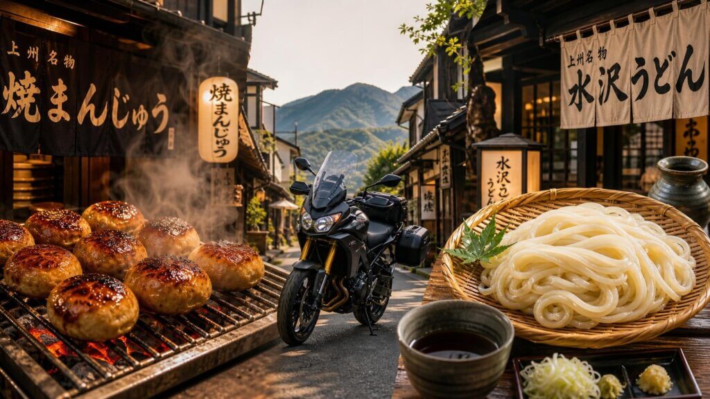 焼きまんじゅうや水沢うどんのグルメ巡り