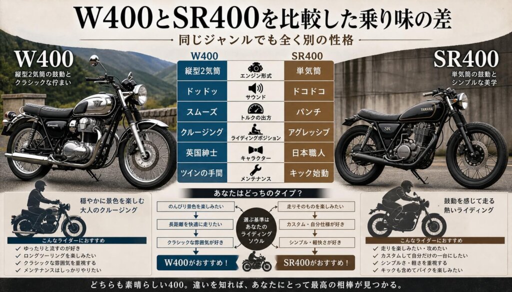 W400とSR400を比較した乗り味の差