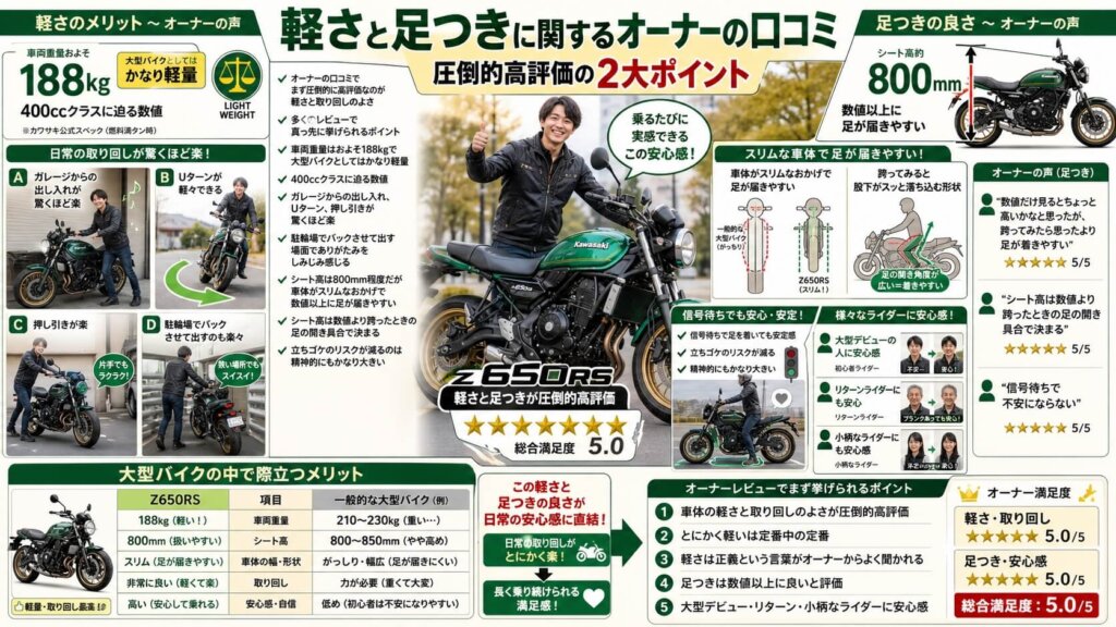 軽さと足つきに関するオーナーの口コミ