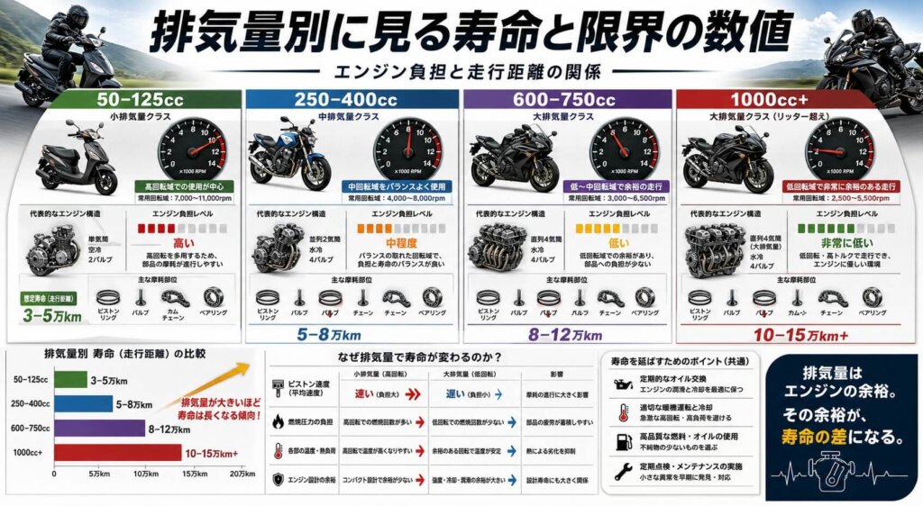 排気量別に見る寿命と限界の数値