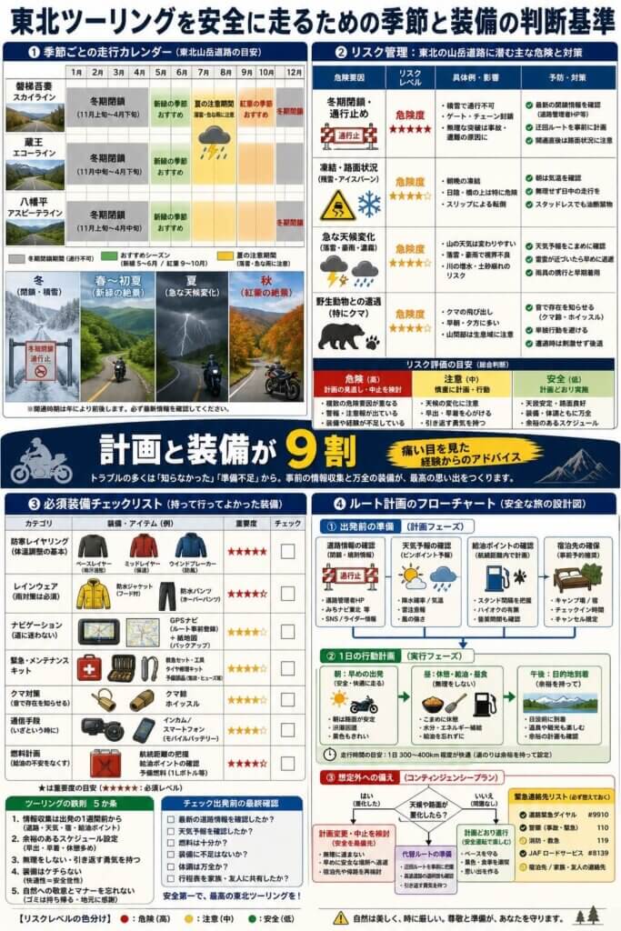 東北ツーリングを安全に走るための季節と装備の判断基準