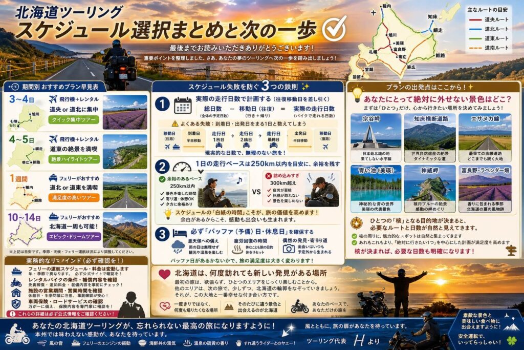 北海道ツーリングの日程選びのまとめと次の一歩