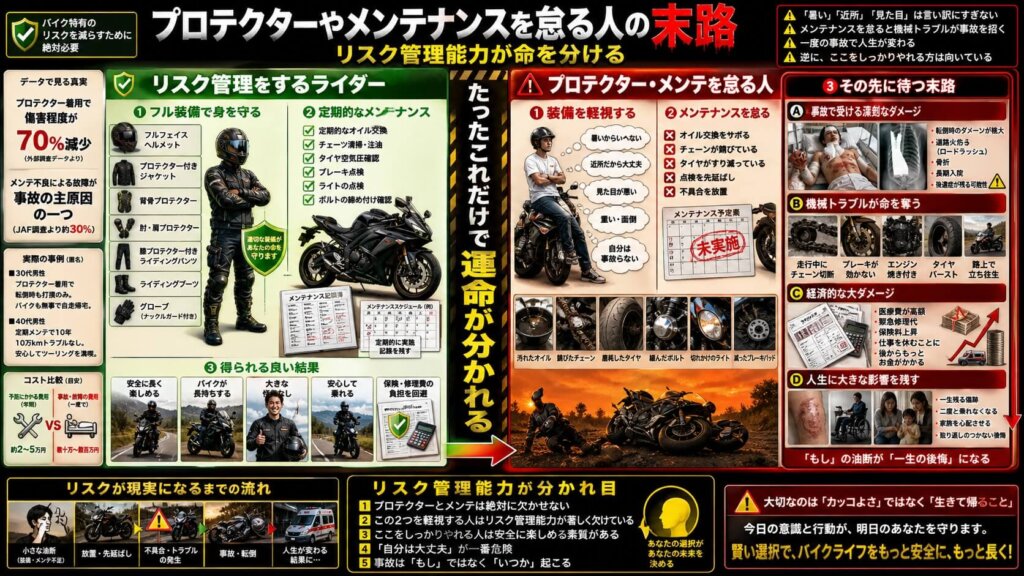 プロテクターやメンテナンスを怠る人の末路