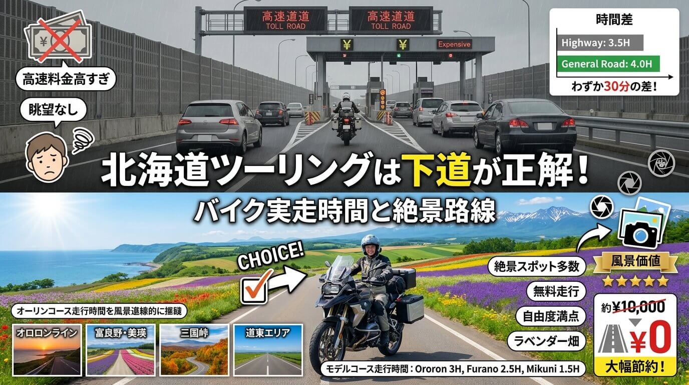北海道ツーリングは下道が正解！バイク実走時間と絶景路線