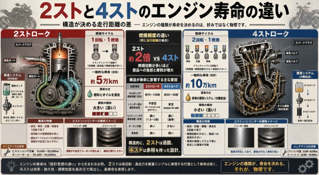 2ストと4ストのエンジン寿命の違い