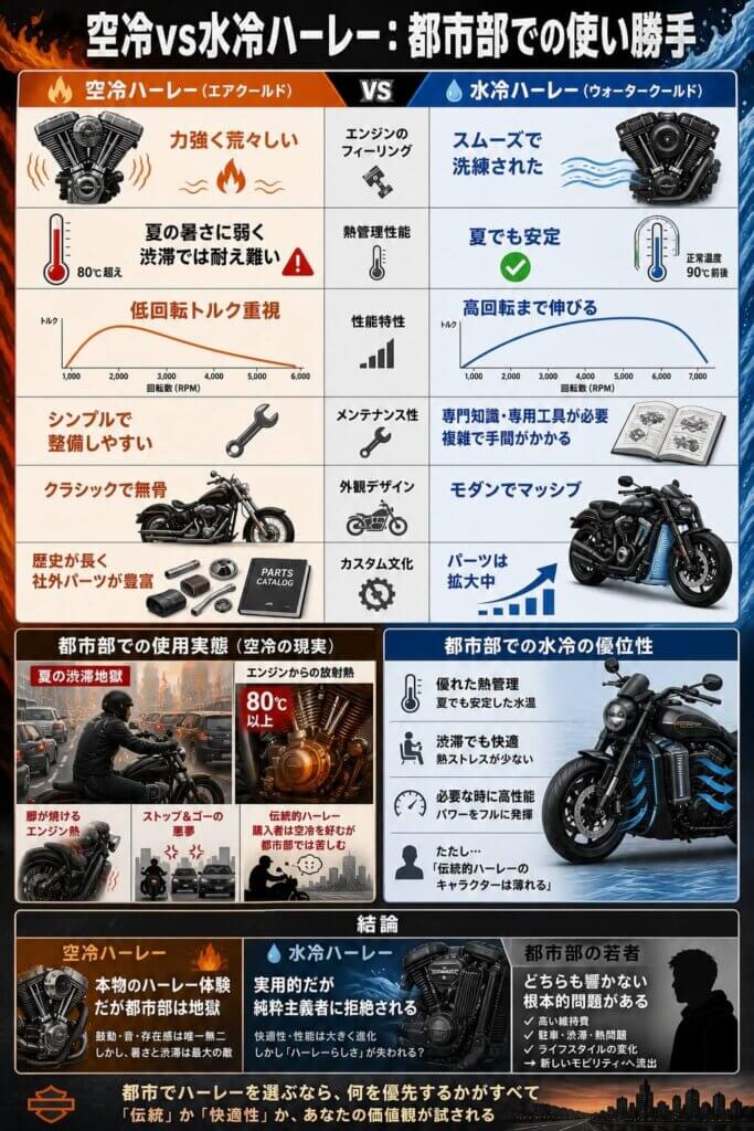 空冷vs水冷ハーレー:都市部での使い勝手