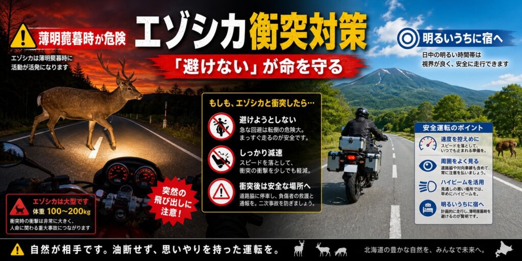 エゾシカ衝突対策｜ライダーは"避けない"が命を守る