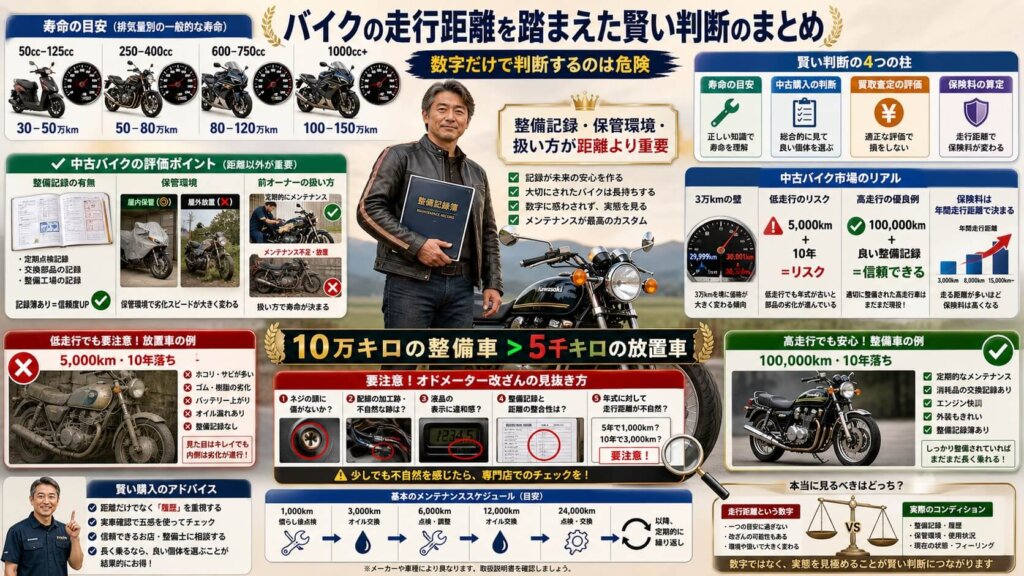 バイクの走行距離を踏まえた賢い判断のまとめ