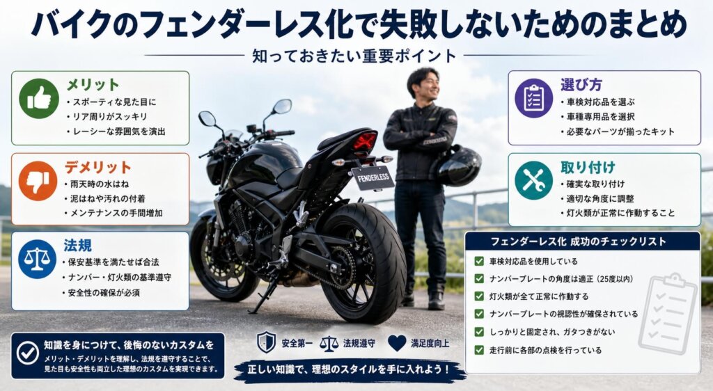 バイクのフェンダーレス化で失敗しないためのまとめ