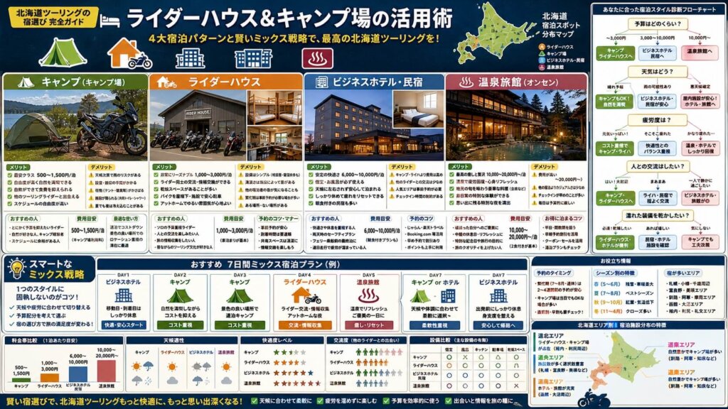 宿泊スタイルの選び方とライダーハウス・キャンプ場の活用