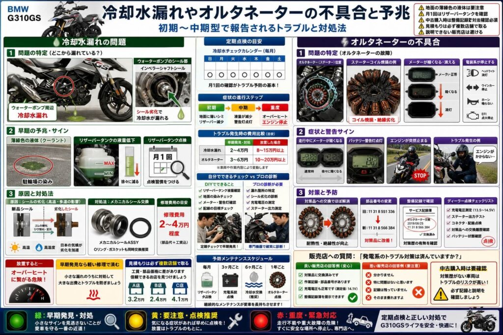 冷却水漏れやオルタネーターの不具合と予兆