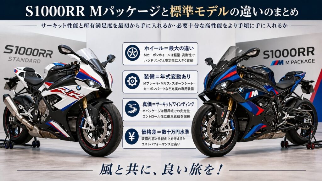 S1000RR Mパッケージと標準モデルの違いのまとめ